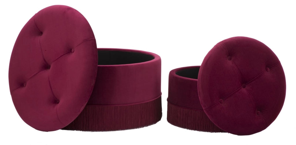 Puff Contenitore Lines New Coppia Bordeaux Ø71x41-55x33 cm in Legno Spugna e Poliestere Bordeaux
