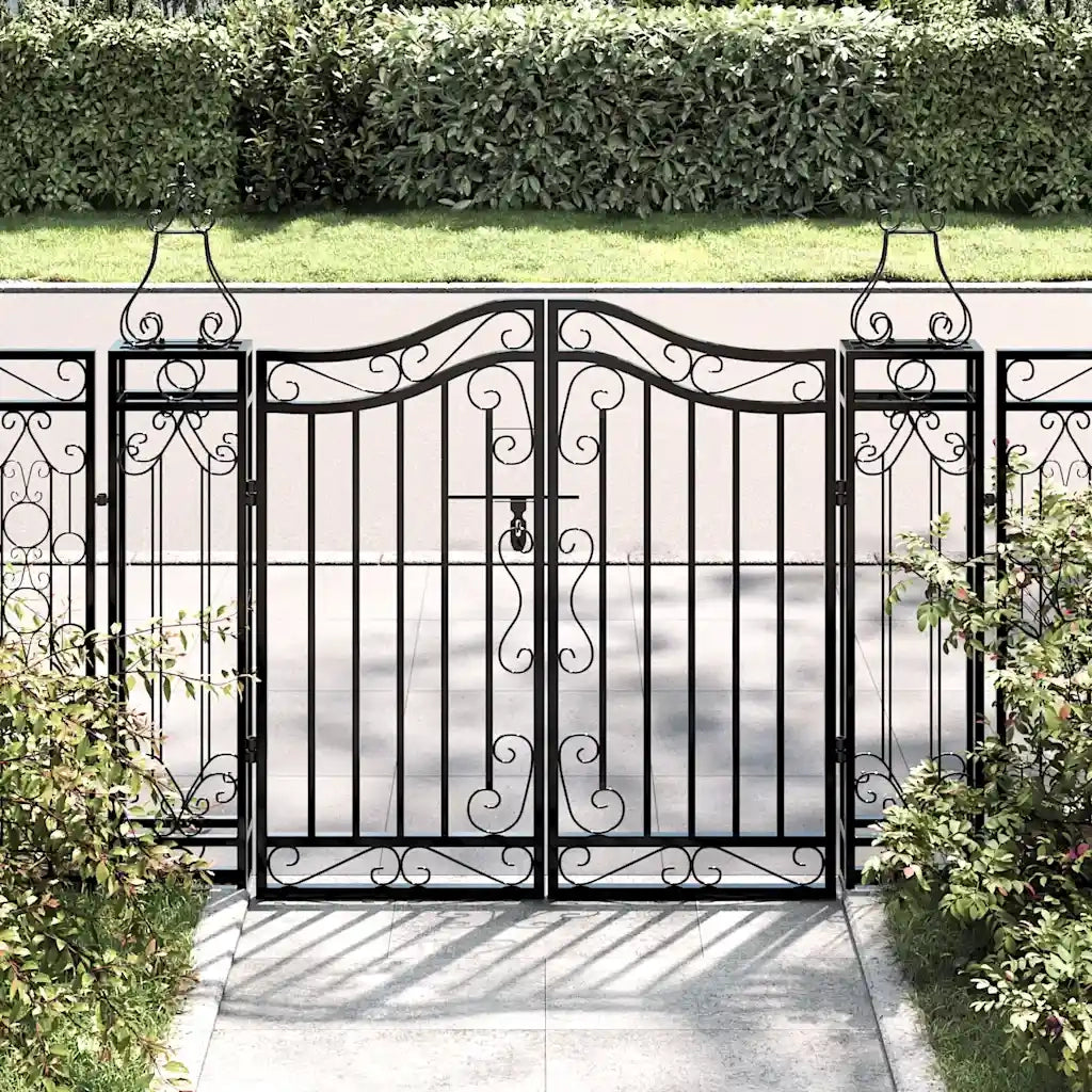 Cancello da Giardino Nero 121x8x100 cm in Ferro Battuto 363430
