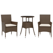 Set da Pranzo da Giardino 3pz | Set Salotto da Giardino con Cuscini Polyrattan e Vetro