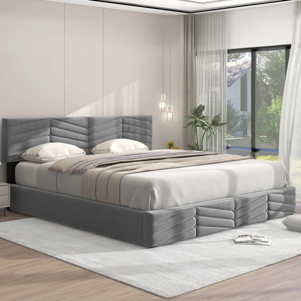 Letto Contenitore Letto Matrimoniale 160 x 200 cm con Testiera Regolabile; senza Materasso; Velluto; Grigio