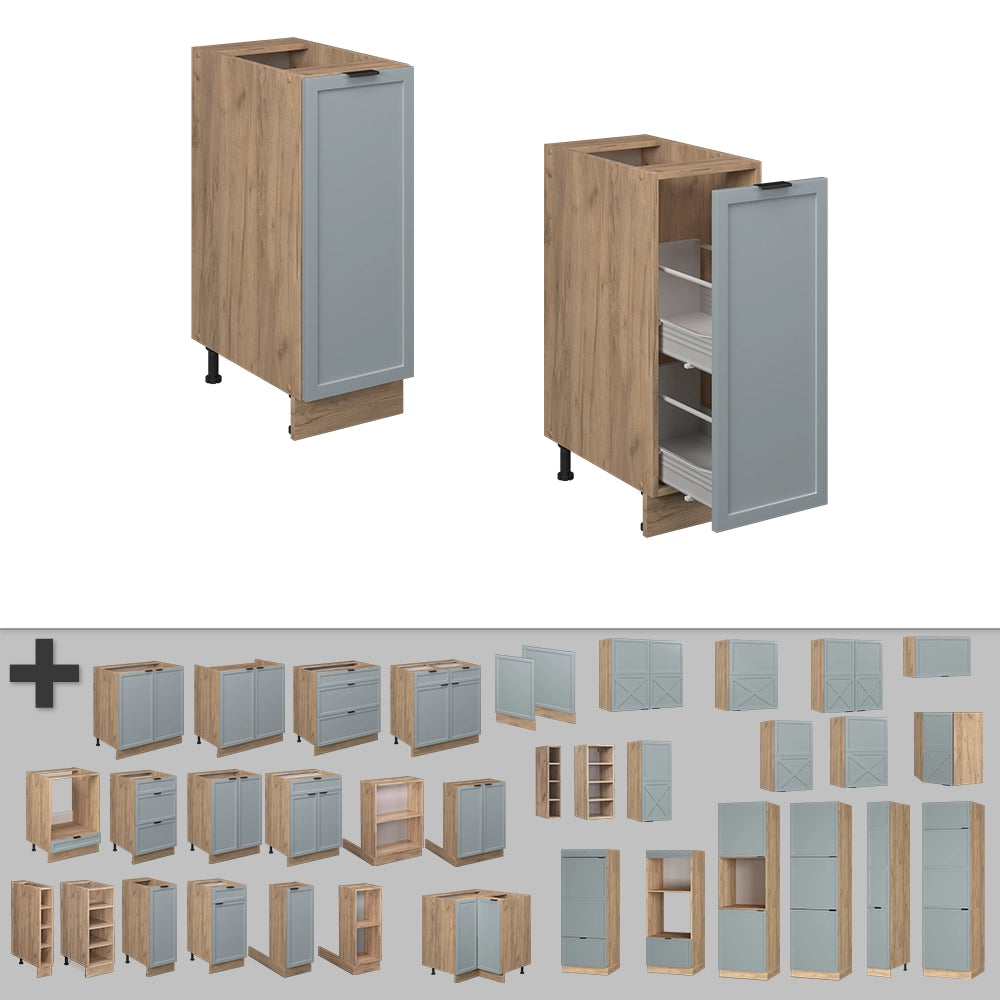 Vicco Armadio cucina dispensa alto Blu-grigio chiaro 30 cm , PL Rovere