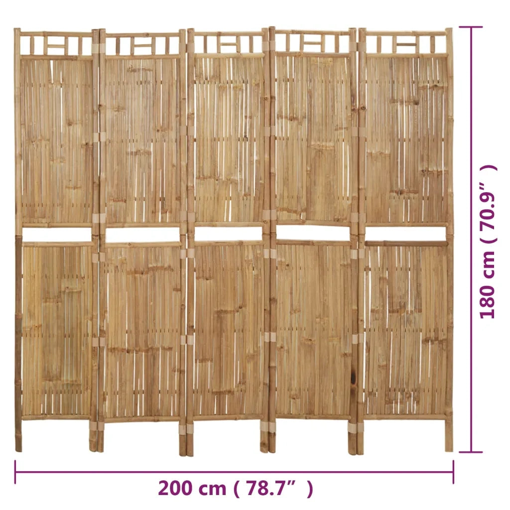 Paravento a 5 Pannelli in BambÃ¹ 200x180 cm cod mxl 66265