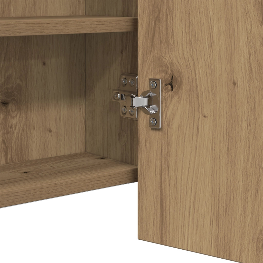 Mobiletto Specchiera LED Rovere Artisanale 100x12x45 cm Legno Ingegnerizzato