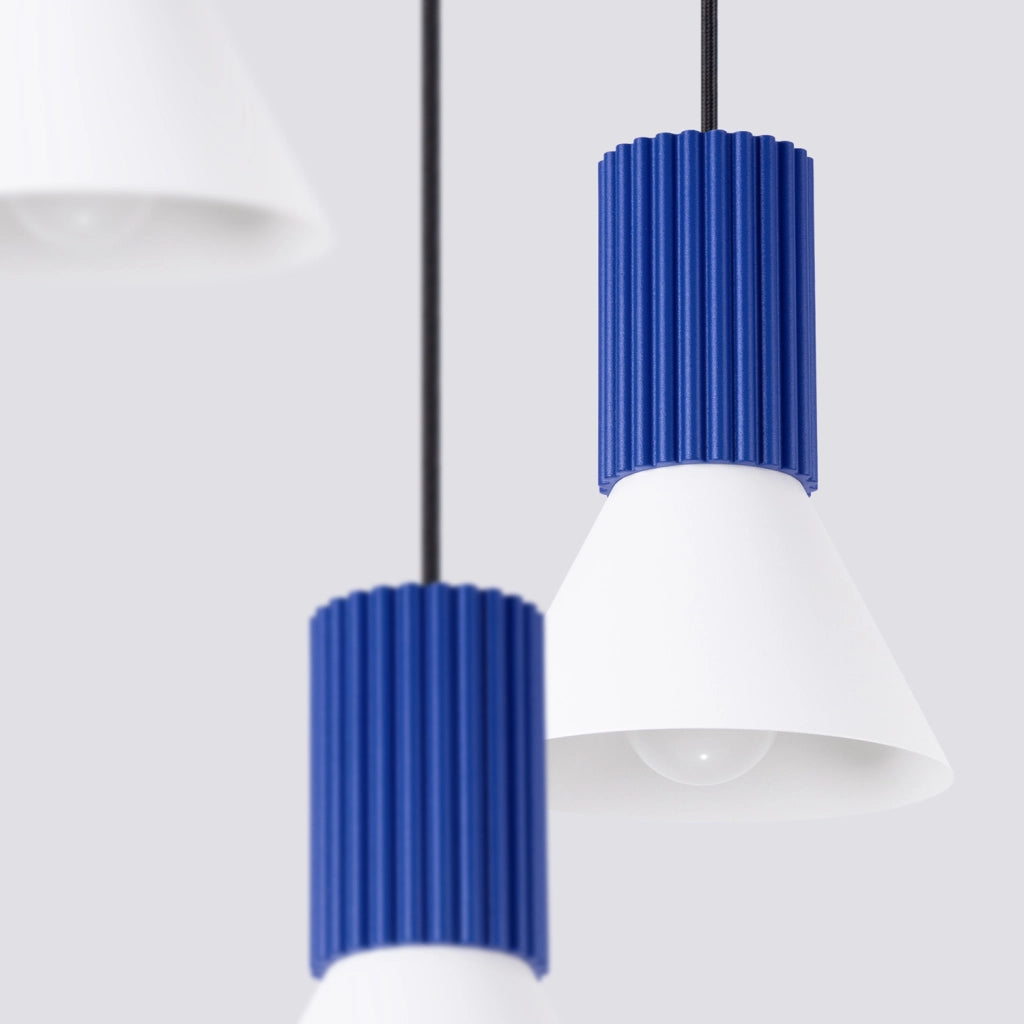 Sospensione tripla moderna ultramarina/bianco E14 MOLDEA