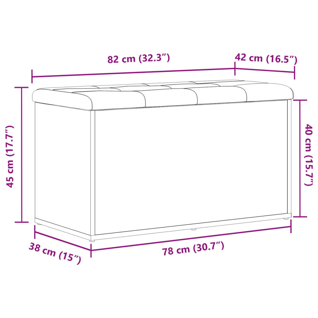 panchina da stoccaggio  nero rovere 80x40x45 cm in legno ingegnerizzato