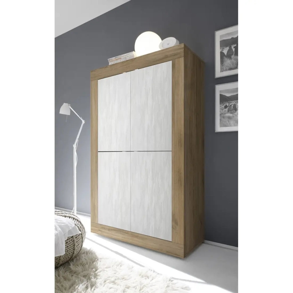 Buffet design 4 porte in legno collezione ACCESS. Colori bianco e rovere scuro.