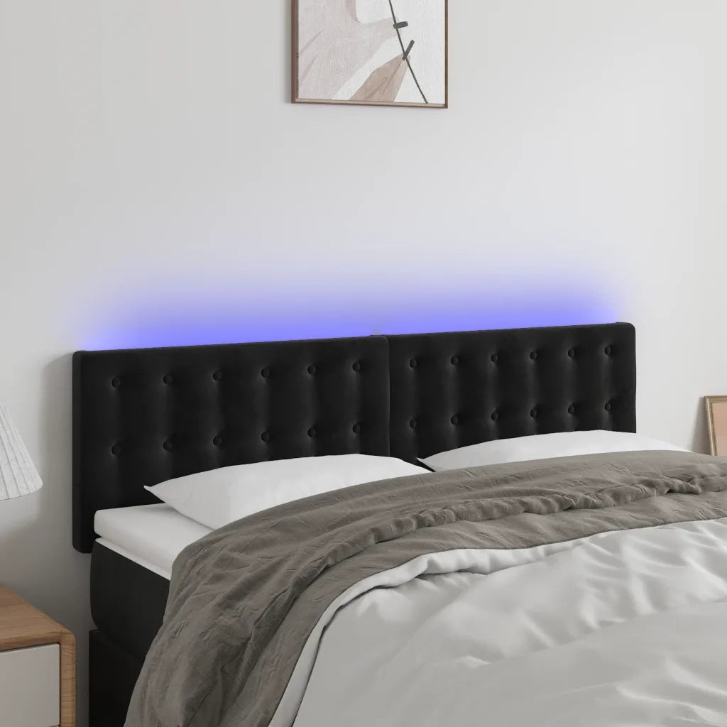 Testiera | Testata a LED Nera 144x5x78/88 cm in Velluto