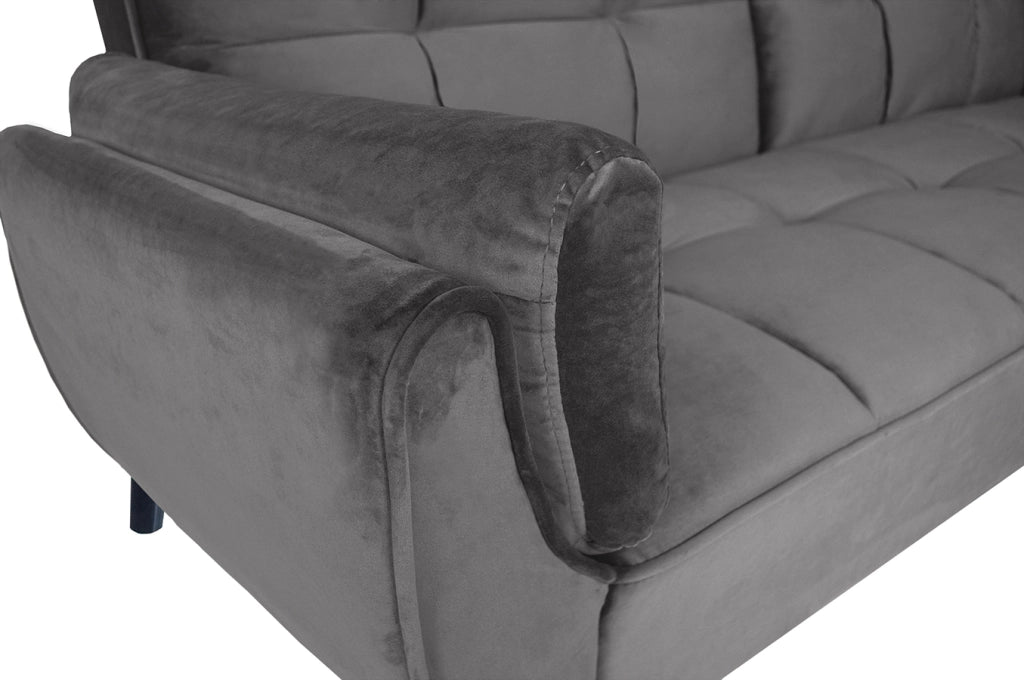 Divano letto clic clac in velluto grigio piede nero - divano 3 posti - Ambra - DL-AM05VLT-PLN