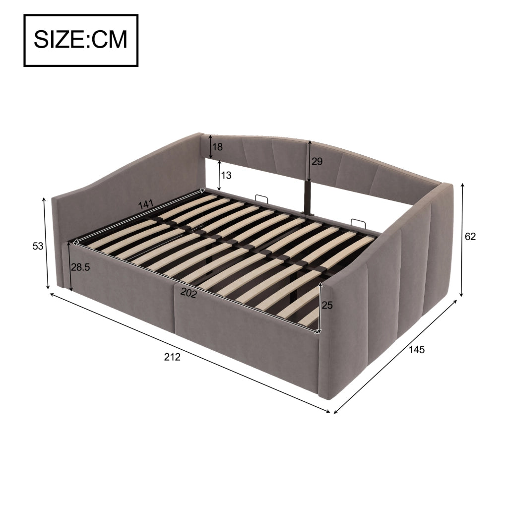 Letto imbottito 140x200 cm con contenitore idraulico e rete a doghe