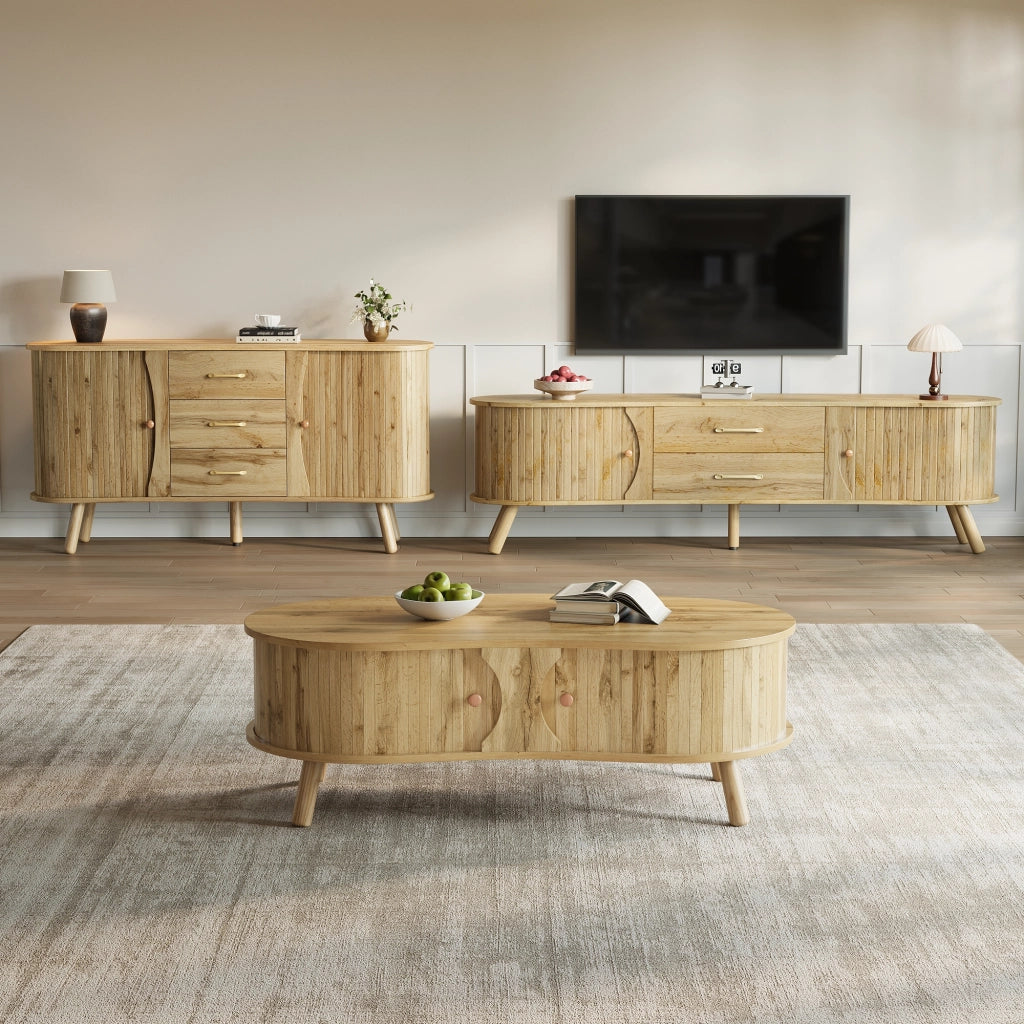 Set Soggiorno 3pz Mobile TV, Credenza e Tavolino ¨C MINIMAL ¨C Legno, Ante Scorrevoli