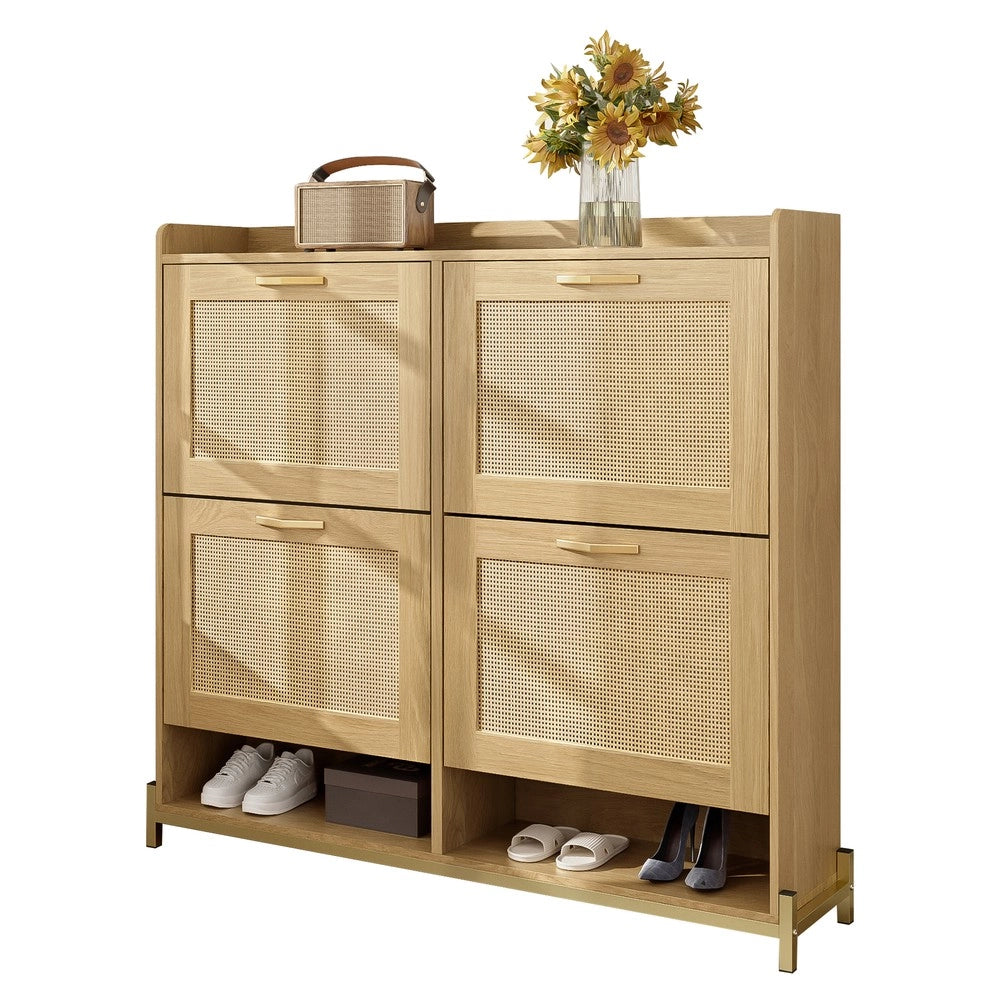 Scarpiera in Legno con Ante in Rattan e Ripiani ¨C MINIMAL ¨C 4 Ante, Metallo