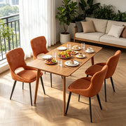 Sedia da pranzo Set da 4 con Braccioli e Schienale Imbottito, Gambe in Legno e Metallo, Ciniglia Arancione