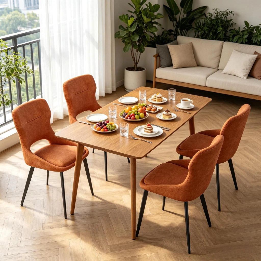 Sedia da pranzo Set da 4 con Braccioli e Schienale Imbottito, Gambe in Legno e Metallo, Ciniglia Arancione