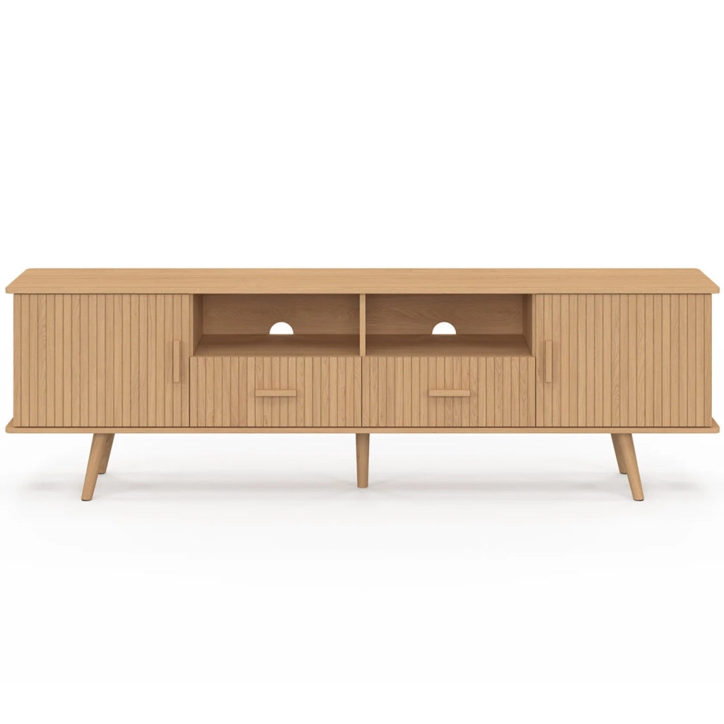 IDMarket - Mobile TV JULIETTE 180 cm con 2 ante e 2 cassetti, doghe in legno color rovere
