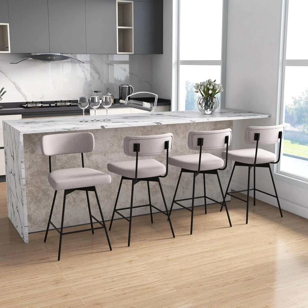 Set di Sgabelli da Bar 2, Sgabelli da Bar Girevoli 360º con Sedile Imbottito, Schienale Curvato e Poggiapiedi in Metallo, per Cucina e Sala da Pranzo (Beige/Grigio) (Beige)