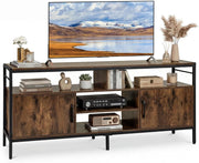 Mobile TV Soggiorno fino a 65", con 2 Armadietti e 4 Ripiani Aperti, Tavolino Porta TV con Gambe in Metallo, Centro di Intrattenimento per Soggiorno Camera da Letto (Marrone, 147 x 35 cm)