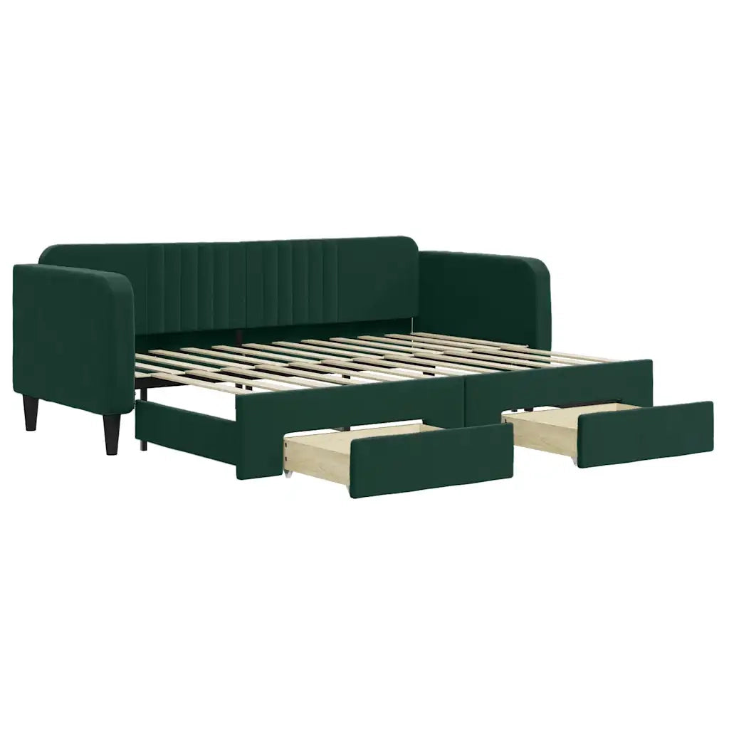 Divano Letto Estraibile Cassetti-Sofa Letto-Daybed Verde Scuro 80x200cm Velluto 130997