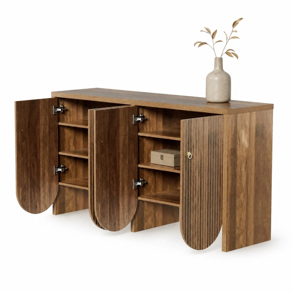 Credenza 147x40x80 cm con 4 ante e ripiani regolabili in MDF; noce