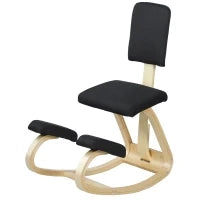 Sedia Inginocchiatoio Dondolante in Tessuto Effetto Lino e Legno di Betulla, 51x84x93 cm, Nero
