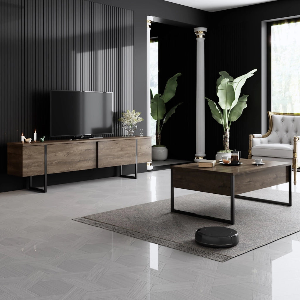 Porta TV in legno "Luxe" - 180 x 30 x 50 cm - Noce-Nero