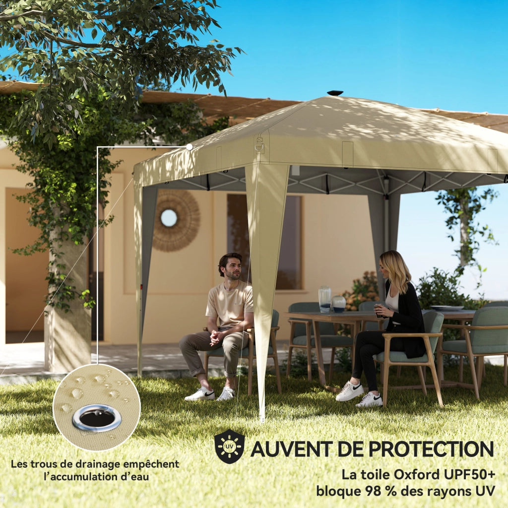 Tendone da giardino 3x3m pieghevole regolabile con illuminazione telecomando ¨C zephmum ¨C crema