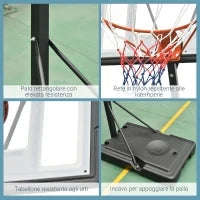 Canestro Basket per Adulti con Altezza Regolabile 302-352cm, Struttura in Acciaio, PE e PVC, Nero