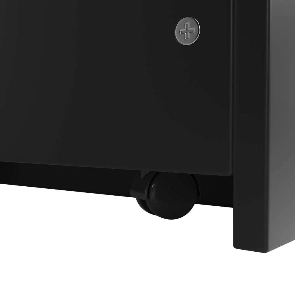 Tavolo bar estensibile nero con contenitore, MDF, ruote bloccabili 98-204 cm