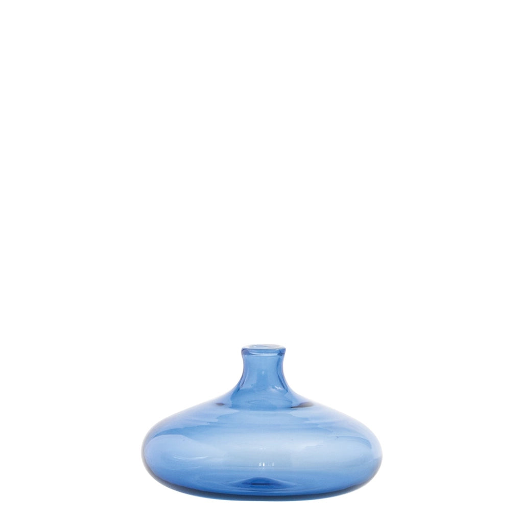 Vasetto Un Fiore in vetro borosilicato soffiato a mano, design elegante bluino, capacità 19 cl, ideale come complemento d'arredo decorativo per casa