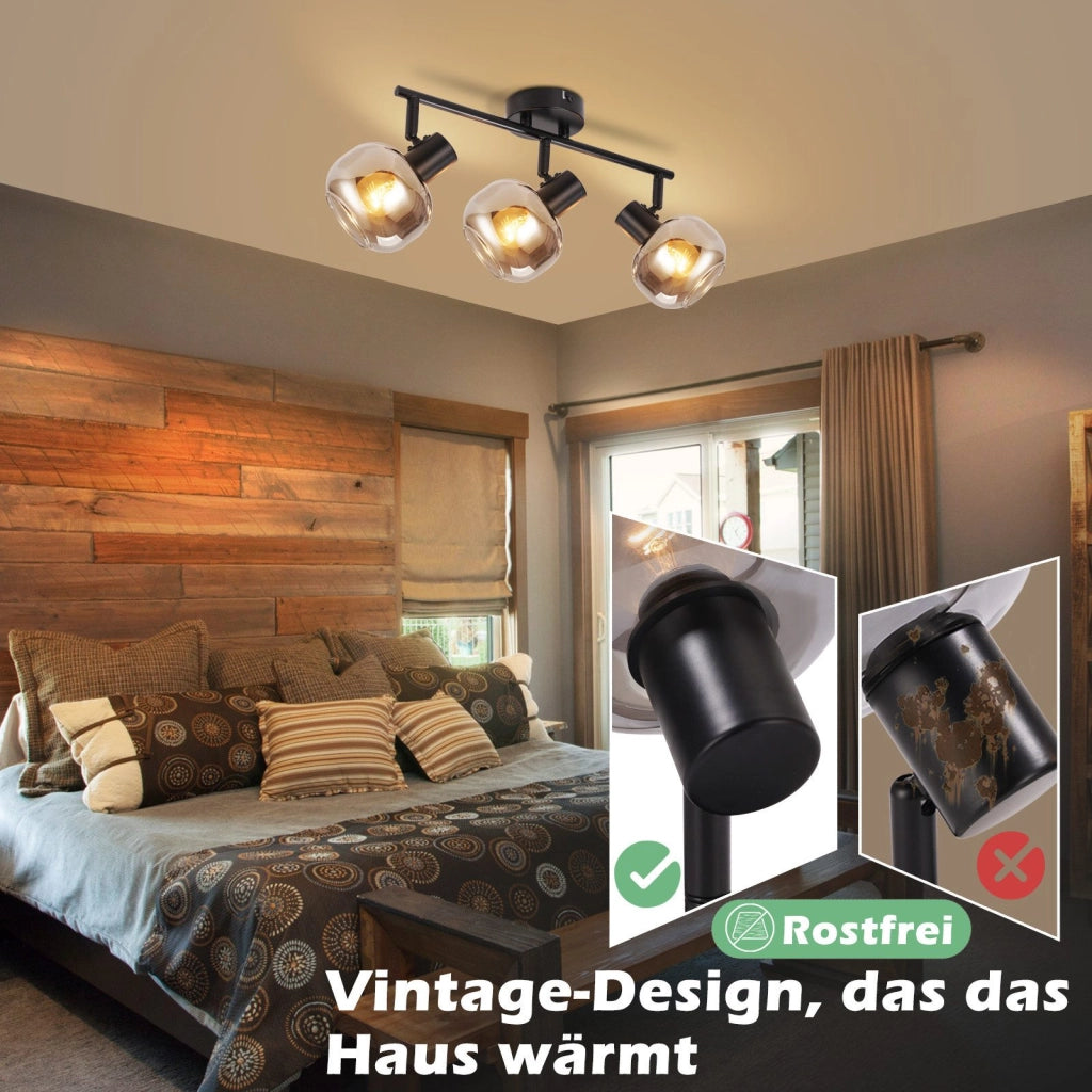 ZMH Faretto da soffitto vetro grigio fumé girevoli 350° retrò per soggiorno cucina corridoio
