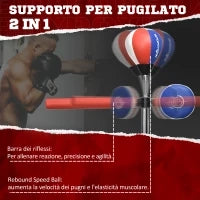 Sacco Boxe da Terra con Barra Girevole, Speedball e Colpitore, in Acciaio, HDPE e PU, 80.5x48x163-205 cm
