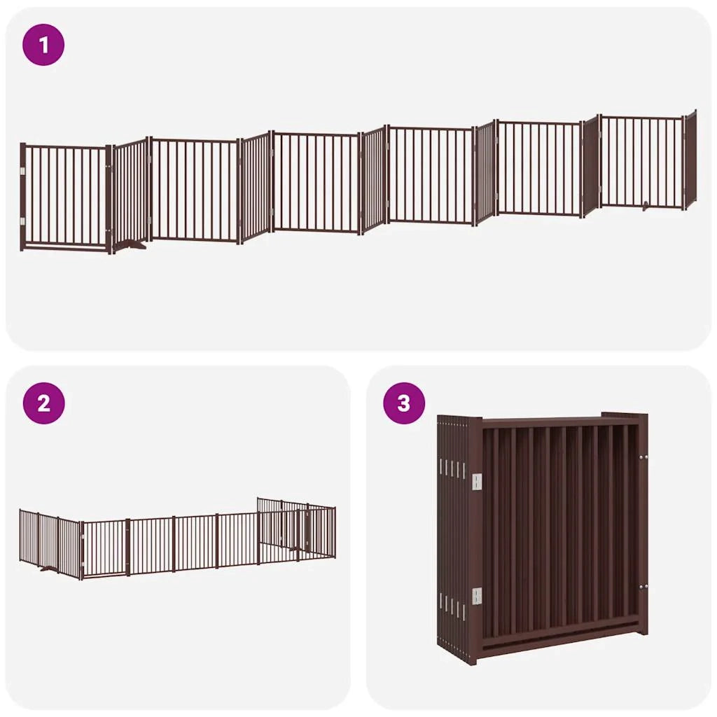 Cancelletto di sicurezza per animali domestici porta pieghevole 12 pannelli legno di pioppo marrone 02_0023148