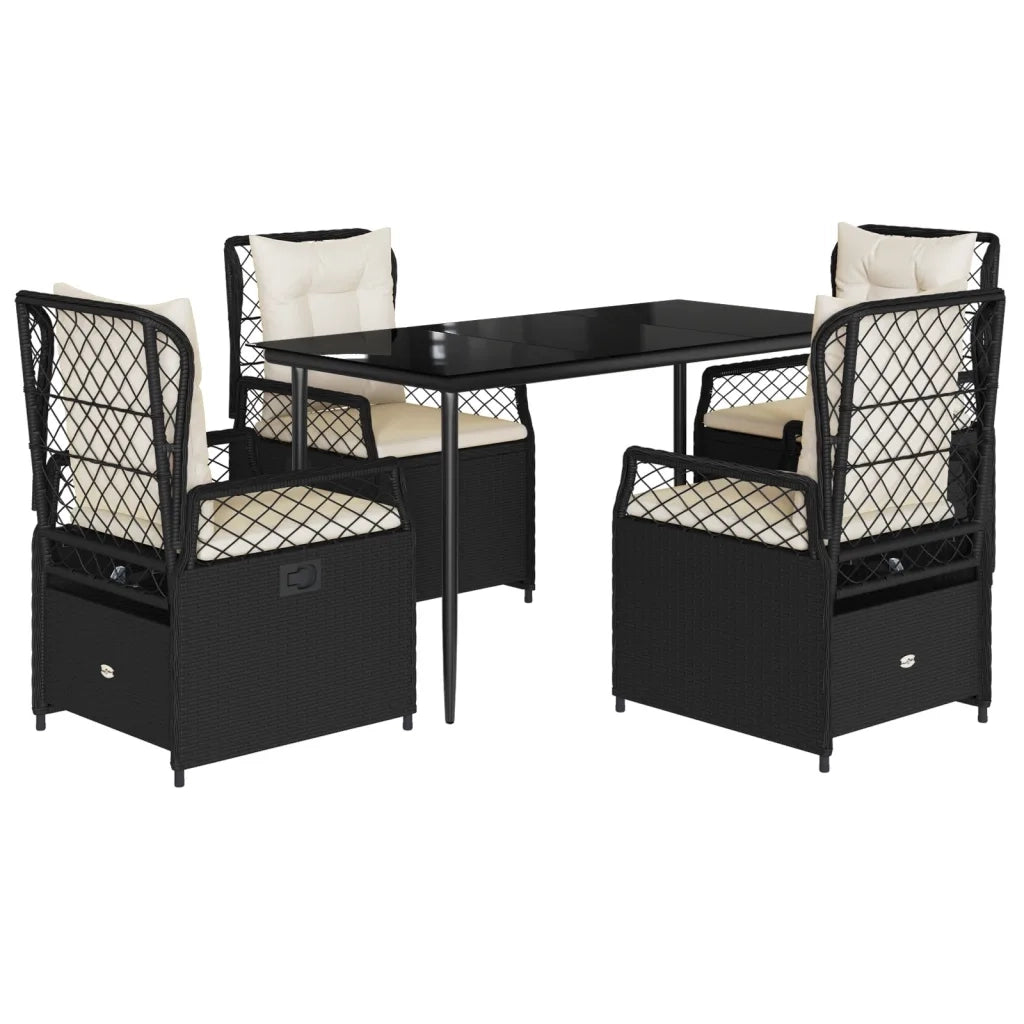 Set da Pranzo da Giardino 5 pz Nero con Cuscini in Polyrattancod mxl 117152