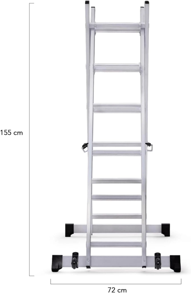Ponteggio a scala multiuso in alluminio con piattaforma modulare su ruote, altezza 165 cm