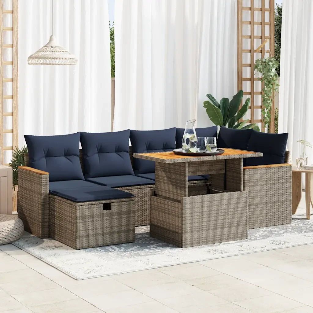 vidaXL Set Divani da Giardino con Cuscini 7pz Grigio Polyrattan Acacia