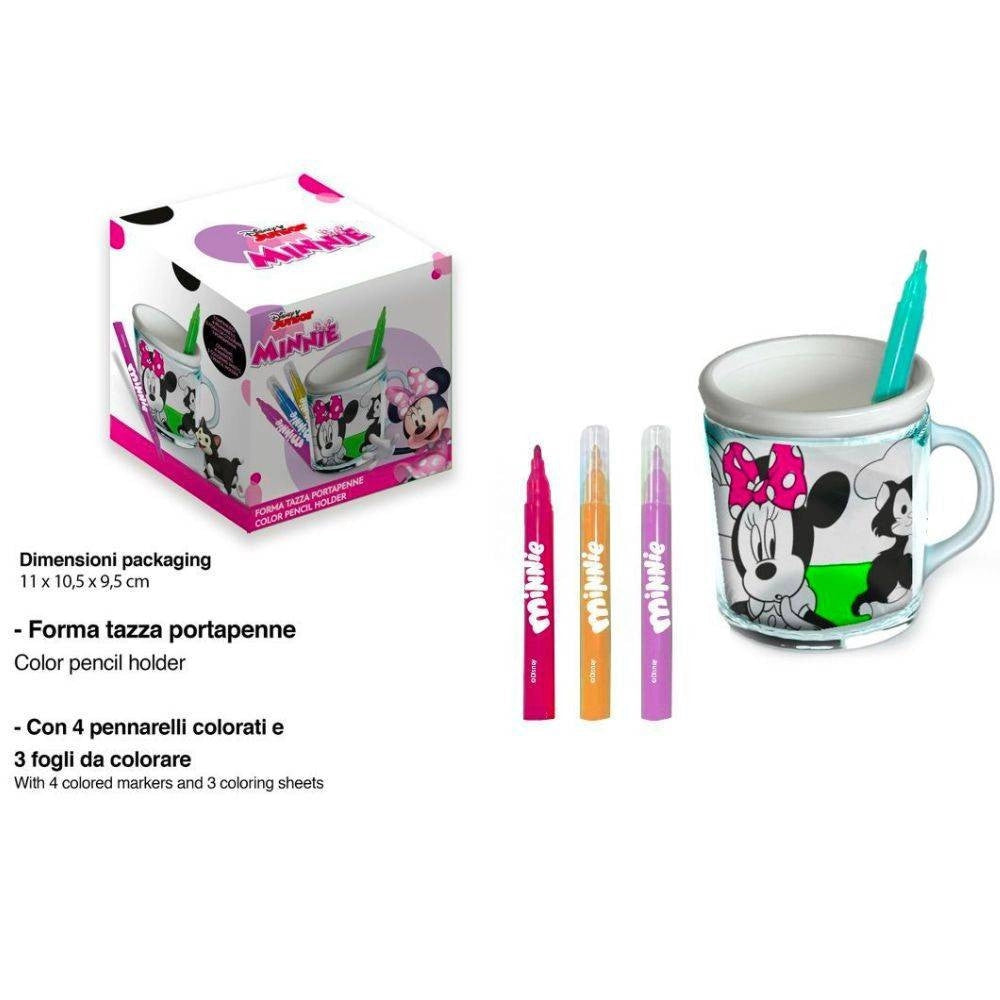 Trade Shop - Tazza Portapenne Da Colorare Minnie Disney Bicchiere Pennarelli Colori Regalo -