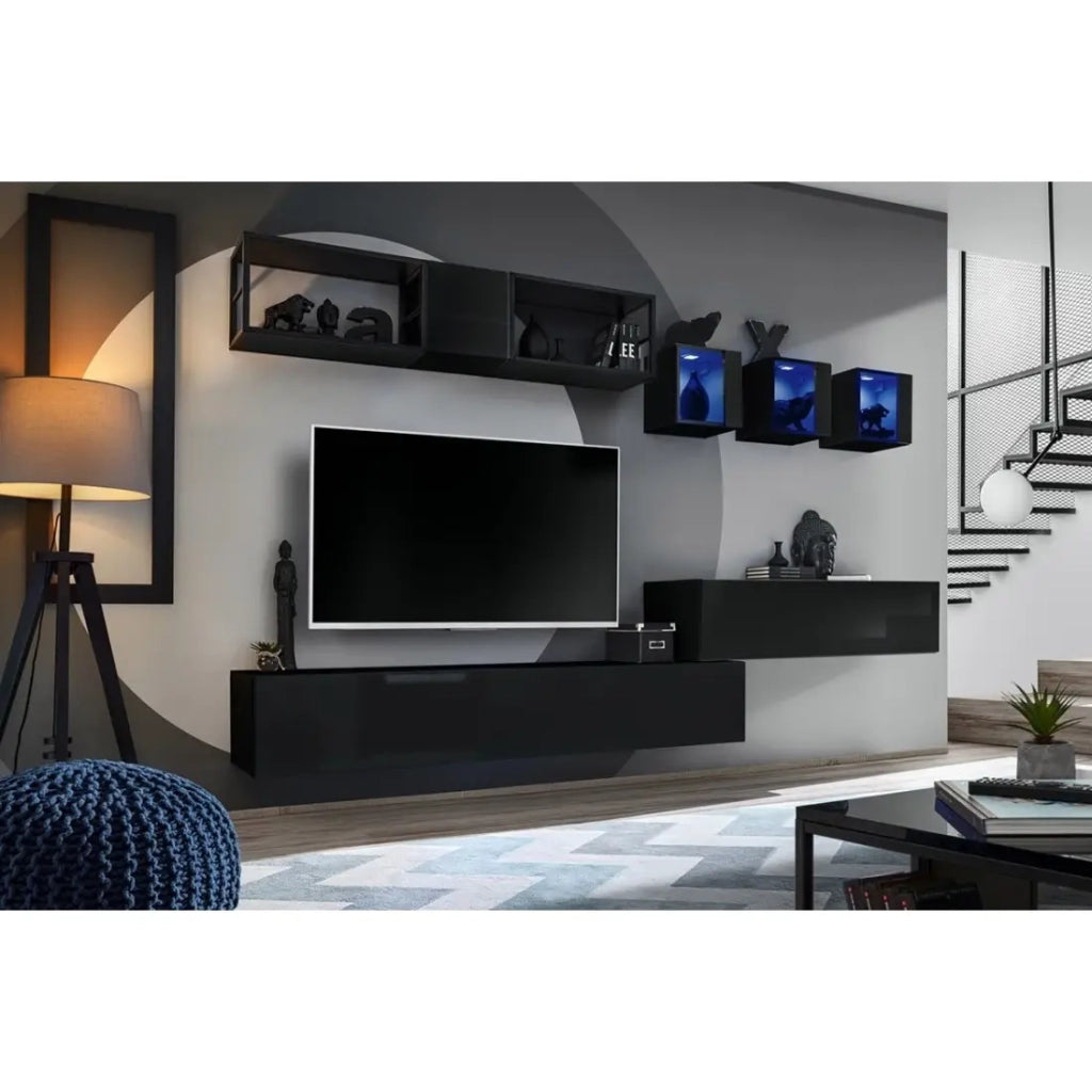 Mobile TV sospeso 120 cm color nero collezione SWITCH. Finiture lucide.