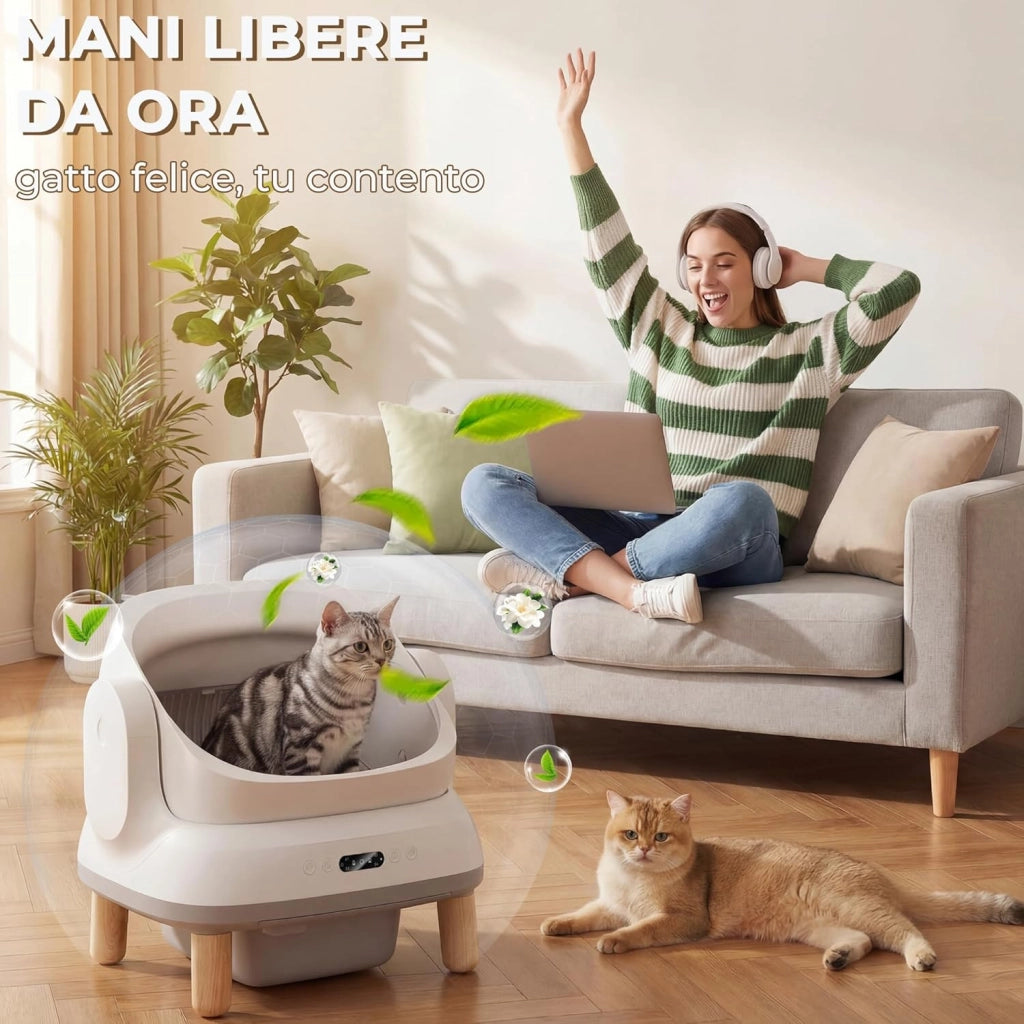 Lettiera Gatto Autopulente, Lettiera Autopulente per Gatti XXL Elettrica con Sensori di Sicurezza/Protezione Anti-Intrappolamento/APP, Adatta per Gatti Grandi-Open-Top Automatic Cat Litter Box