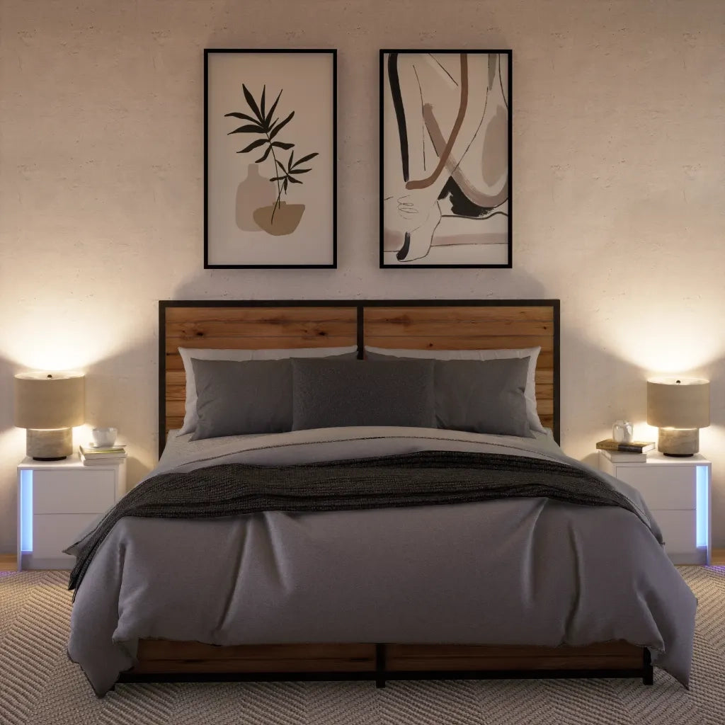 Comodini con Luci LED 2pz Bianchi in Legno Multistrato