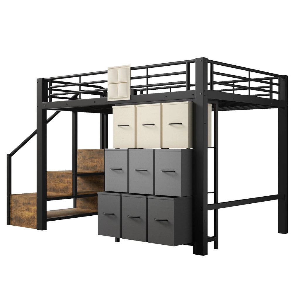 Letto a Soppalco con Cassetti e Scala ¨C Xylo ¨C Metallo Nero 140x200