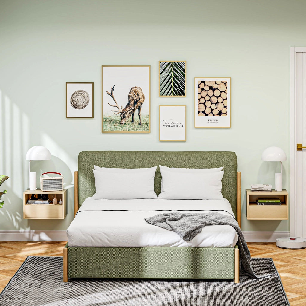Comodino sospeso con cassetto e ripiano aperto per camera da letto e soggiorno in legno naturale 45 × 35 × 27,5 cm