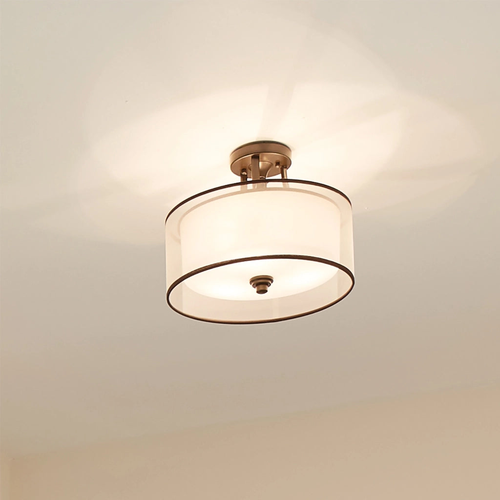 Lampada A Soffitto Contemporanea Lacey Acciaio Bronzo Antico Tessuto 3 Luci E27