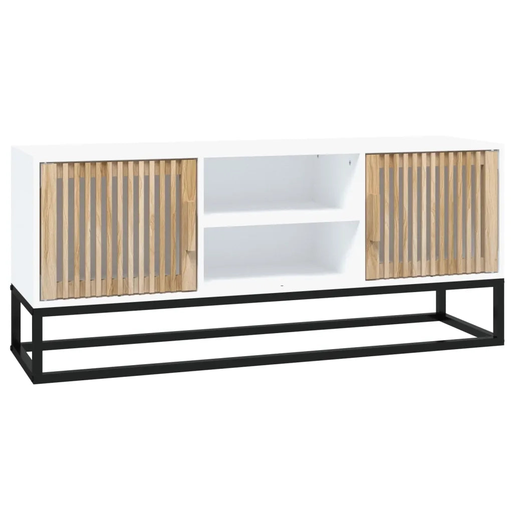 Mobile Porta TV Bianco 105x30x45cm in Legno Multistrato e Ferro 352097