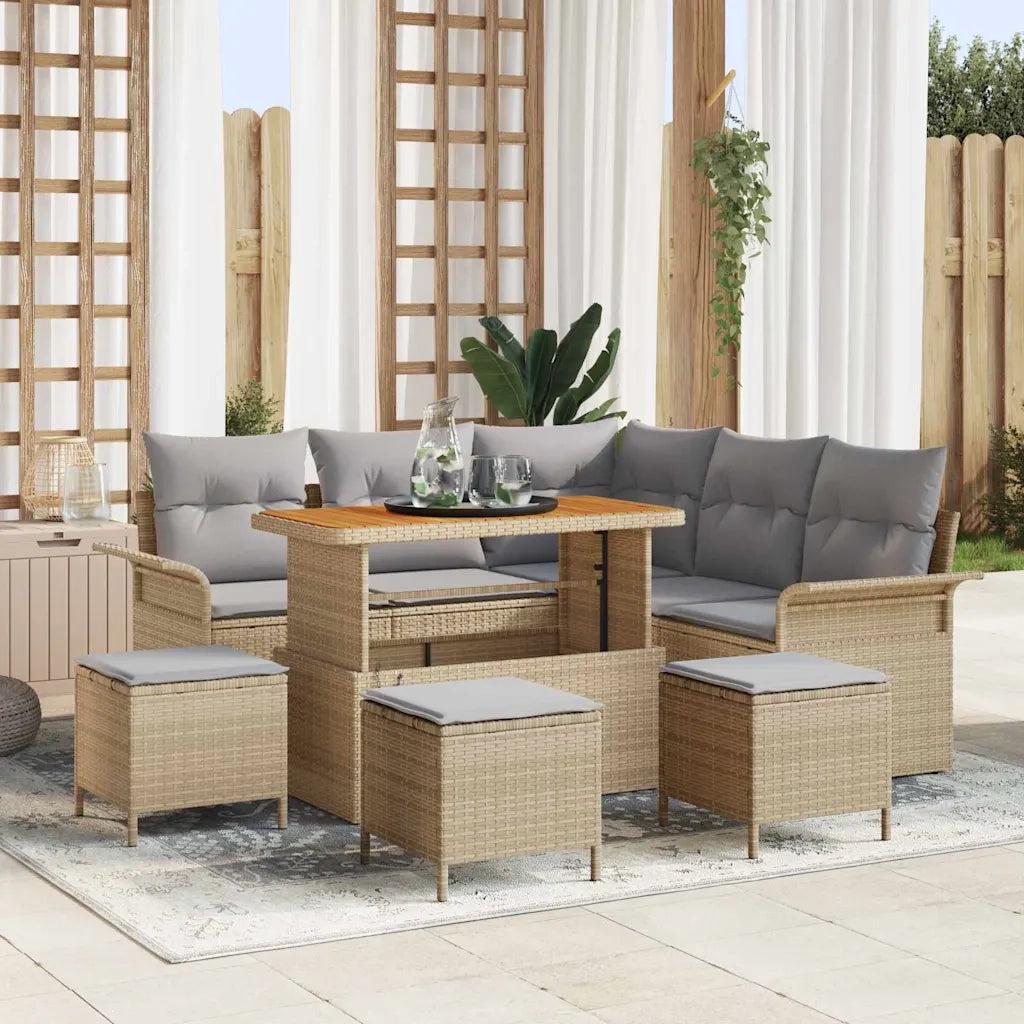 Set Divano da Giardino con cuscino 9 pcs Beige polyrattan