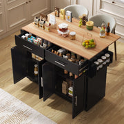 Carrello da cucina con piano ribaltabile 120x46/70x91;5 cm in MDF nero e naturale; con ruote