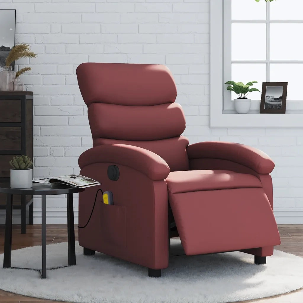 Divano Sedia-Poltrona Massaggiante Reclinabile Rosso Vino in Similpelle 351714