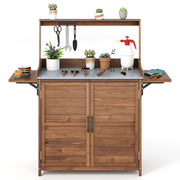 Tavolo da lavoro da giardinaggio 138 x 47 x 128 cm con mobiletto e ripiani pieghevoli in legno di abete marrone rustico 20_0018771