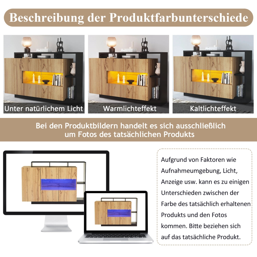 MADIA LED 140x44x93,5 cm MDF color legno con controllo Bluetooth
