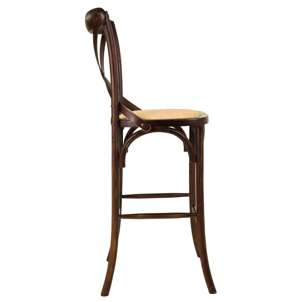 Sgabello in legno e seduta in rattan marrone 45x53x75/116h