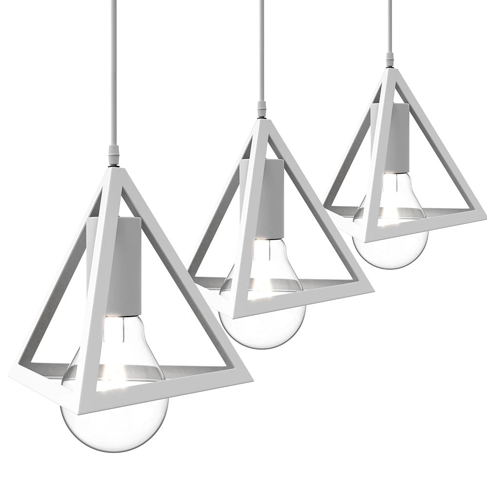 Lampadario Sospensione Piramide 18cm Metallo E27 Design Moderno Bianco