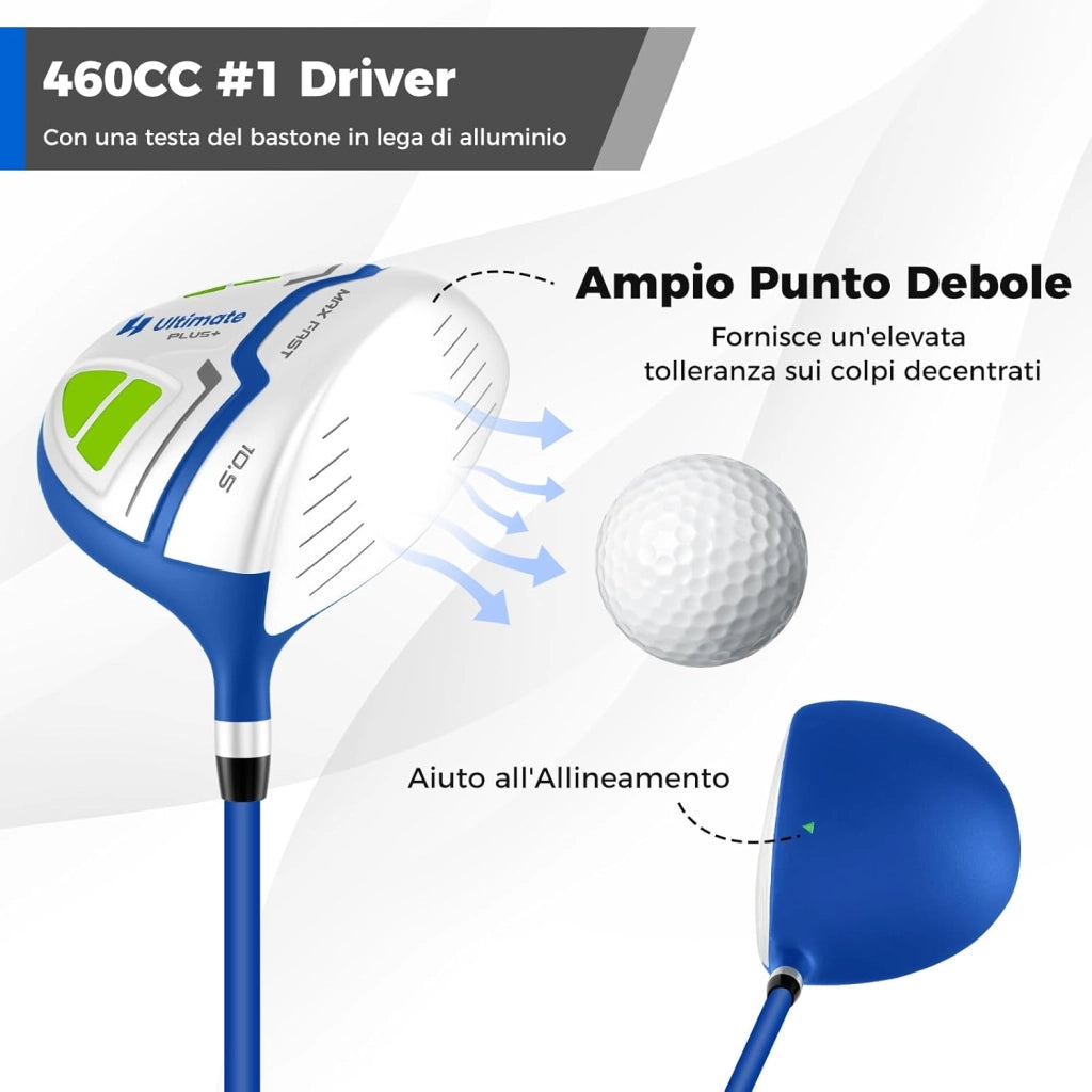 Set Completo di Mazze da Golf con Sacca a Treppiede, Include con Driver 1 da 460CC, Legno 3, Ibrido, Ferri 5, 6, 7, 8, 9, P, S, Putter e Copertura Antipioggia per Destrimani